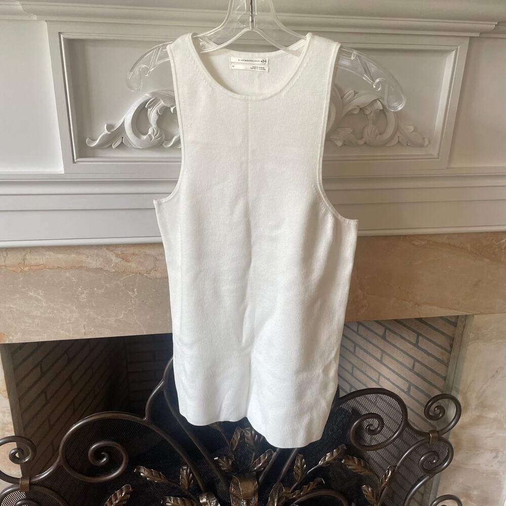 Anthropologie White Stretch Knit Sleeveless Sweater Sz XL